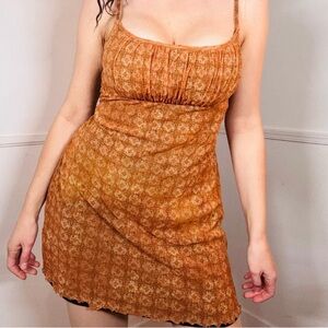 vintage 90s orange milkmaid minidress